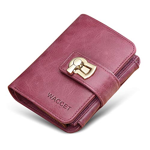 WACCET Carteras Piel Mujer Bloqueo RFID Monedero de Piel con Cremallera, Carteras Mujer con Monedero, Cartera de Cuero de Mujer Pequeño con 12 Tarjetas (Morado)