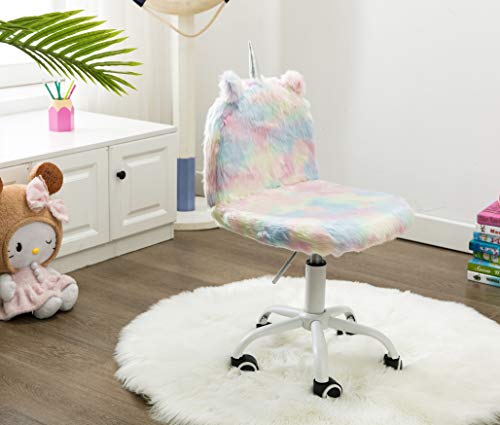 Wahson Silla de Escritorio Infantil Pelusa de color, Silla de Felpa Suave para Niños Giratorio 360 °Altura Ajustable