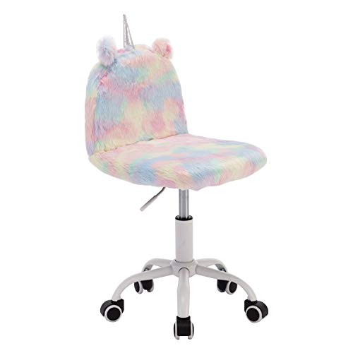 Wahson Silla de Escritorio Infantil Pelusa de color, Silla de Felpa Suave para Niños Giratorio 360 °Altura Ajustable