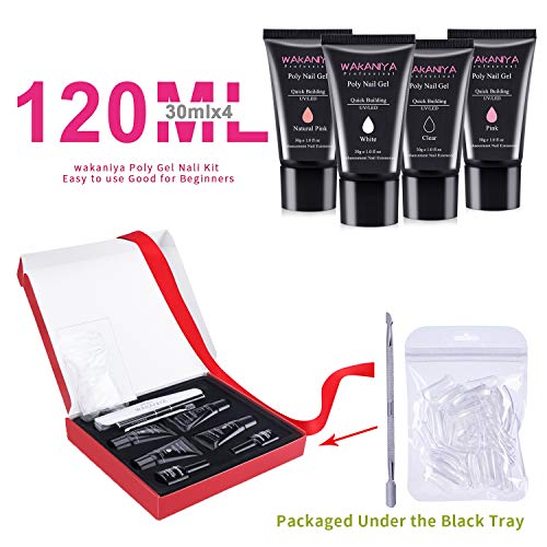 Wakaniya Polygel Kit Completo 30ml Poligel Uñas Extension Construcción Rápida Set Claro Blanco Rosado Colores Principiante Amigable con UV Capa Superior Base 100Pcs Moldes Lima de Nail Espátula