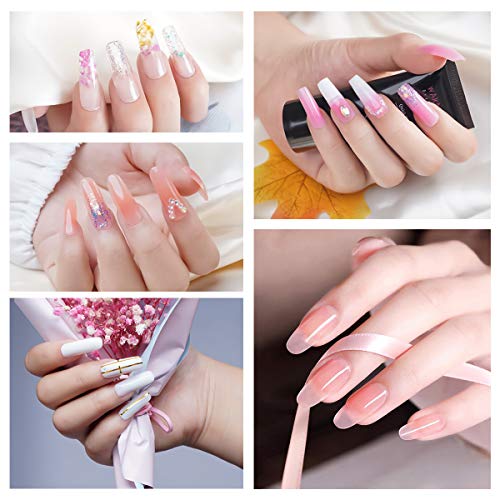 Wakaniya Polygel Kit Completo 30ml Poligel Uñas Extension Construcción Rápida Set Claro Blanco Rosado Colores Principiante Amigable con UV Capa Superior Base 100Pcs Moldes Lima de Nail Espátula