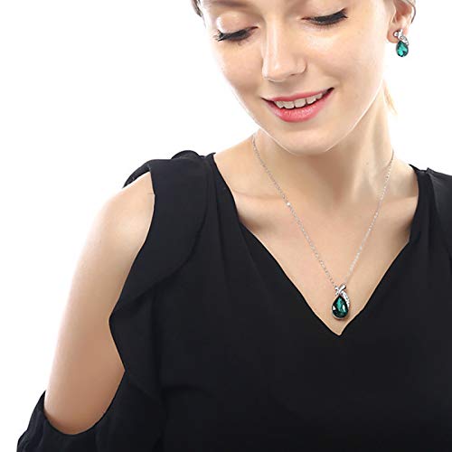 Wakerda - Conjunto de Collar y Pendientes de Cristal para Mujer, con Diamantes Artificiales, diseño de lágrima Blanco Blanco