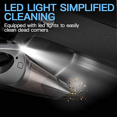 WAKYME Aspiradora de Mano, 9KPA Aspirador Mano Sin Cable Potente, Carga rápida Aspiradoras en Seco y Húmedo, Luz LED, Batería de 2500mAh, Completo para Oficina Hogar y Coche