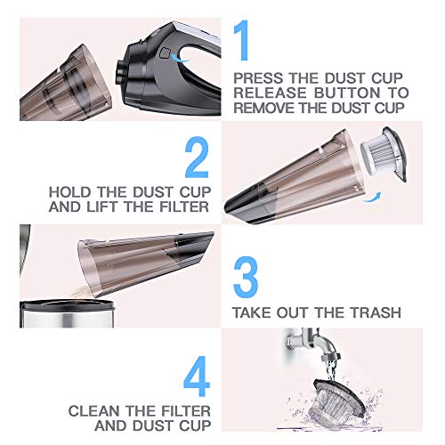 WAKYME Aspiradora de Mano, 9KPA Aspirador Mano Sin Cable Potente, Carga rápida Aspiradoras en Seco y Húmedo, Luz LED, Batería de 2500mAh, Completo para Oficina Hogar y Coche