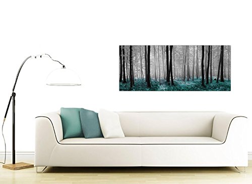 Wallfillers® - Lienzo impreso con el diseño de un bosque en tonos blanco, negro y azul verdoso