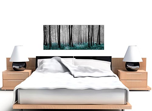 Wallfillers® - Lienzo impreso con el diseño de un bosque en tonos blanco, negro y azul verdoso