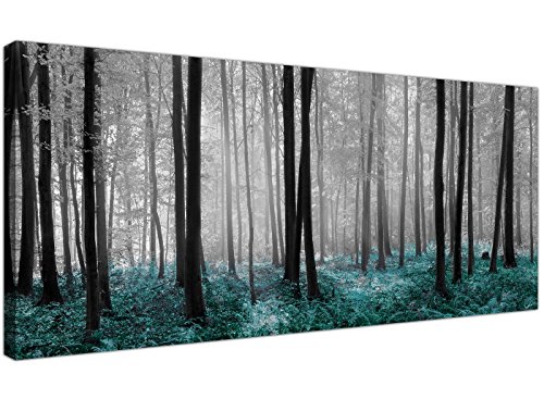 Wallfillers® - Lienzo impreso con el diseño de un bosque en tonos blanco, negro y azul verdoso