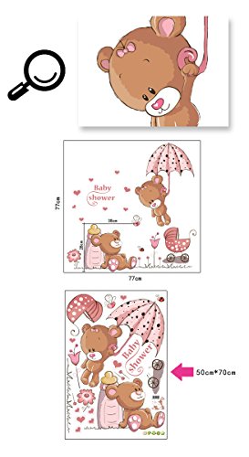 Wallpark Lindo Oso Bebé Mantenga Paraguas Desmontable Pegatinas de Pared Etiqueta de la Pared, Bebé Niños Hogar Infantiles Dormitorio Vivero DIY Decorativas Adhesivo Arte Murales