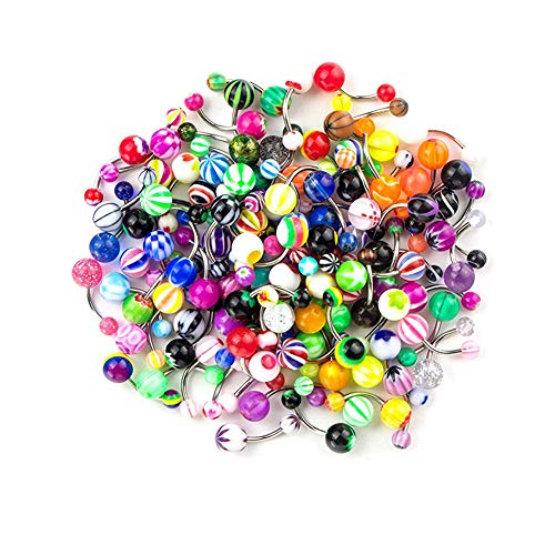 WanBeauty 100 Unids Anillos De Ombligo Bola De Color Mixto Ombligo Barbell Body Piercing Jewelry Body Jewelry Mujeres Niñas Color mezclado