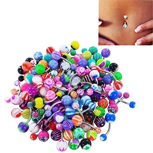 WanBeauty 100 Unids Anillos De Ombligo Bola De Color Mixto Ombligo Barbell Body Piercing Jewelry Body Jewelry Mujeres Niñas Color mezclado