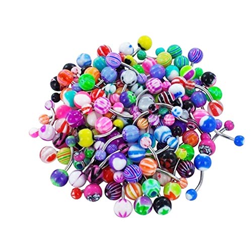 WanBeauty 100 Unids Anillos De Ombligo Bola De Color Mixto Ombligo Barbell Body Piercing Jewelry Body Jewelry Mujeres Niñas Color mezclado