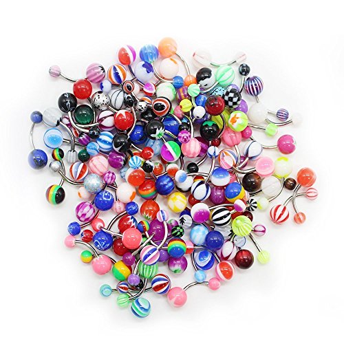 WanBeauty 100 Unids Anillos De Ombligo Bola De Color Mixto Ombligo Barbell Body Piercing Jewelry Body Jewelry Mujeres Niñas Color mezclado