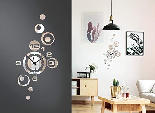 Wandora W1539 - Reloj de pared decorativo con espejo (53 x 24 cm), diseño moderno