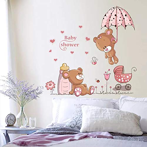 WandSticker4U - pegatinas de pared Baby Oso en color rosa | 120x60 cm | Teddy Oso Corazón Flores | Niños Niñas Bebé Infantiles Dormitorio Decorativas DIY Murales