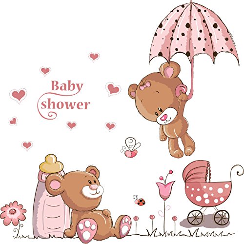 WandSticker4U - pegatinas de pared Baby Oso en color rosa | 120x60 cm | Teddy Oso Corazón Flores | Niños Niñas Bebé Infantiles Dormitorio Decorativas DIY Murales
