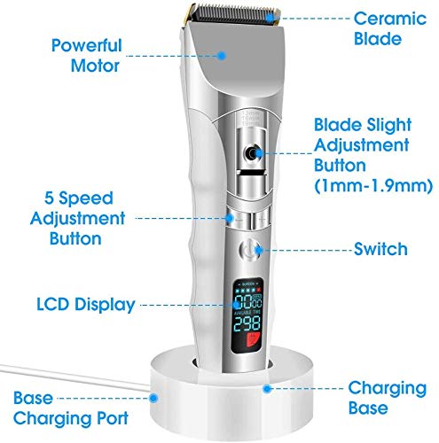 WANFEI Cortapelos Hombre Maquina de Cortar, Electrico Cortapelos Profesional Hombre de Pelo Recargable LCD, Impermeable Inalámbrica Barbero Electrico Recortador de Barba Con Peines de 3/6/9/12 mm