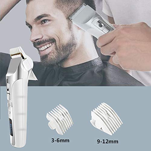 WANFEI Cortapelos Hombre Maquina de Cortar, Electrico Cortapelos Profesional Hombre de Pelo Recargable LCD, Impermeable Inalámbrica Barbero Electrico Recortador de Barba Con Peines de 3/6/9/12 mm