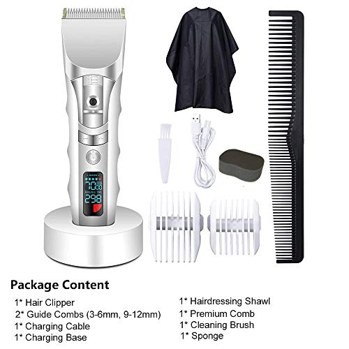 WANFEI Cortapelos Hombre Maquina de Cortar, Electrico Cortapelos Profesional Hombre de Pelo Recargable LCD, Impermeable Inalámbrica Barbero Electrico Recortador de Barba Con Peines de 3/6/9/12 mm