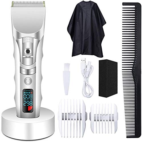 WANFEI Cortapelos Hombre Maquina de Cortar, Electrico Cortapelos Profesional Hombre de Pelo Recargable LCD, Impermeable Inalámbrica Barbero Electrico Recortador de Barba Con Peines de 3/6/9/12 mm