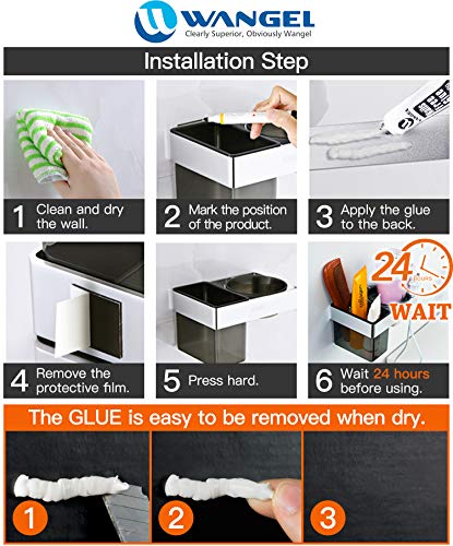 Wangel Soportes para secadores de Pelo, Organizador del almacenaje del Peine del secador de Pelo montado en la Pared, Pegamento Patentado + Autoadhesivo, Aluminio y Plástico ABS, Acabado Cromado