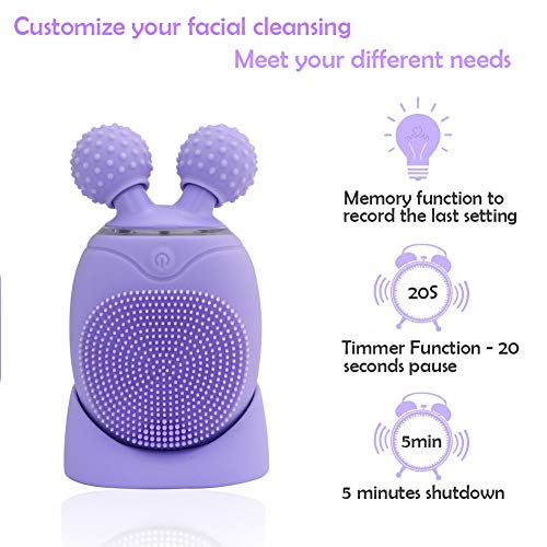 Warmray Leaf Sonico Limpiador Facial Masajeador con Función de Memoria, Temporizador, Impermeable Eléctrico 3D Rodillos Masajeadores Faciales con Silicona FDA para todos los tipos de piel(Violeta)
