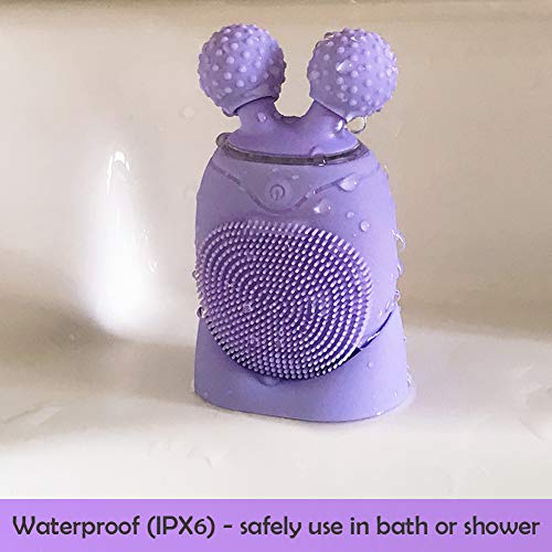 Warmray Leaf Sonico Limpiador Facial Masajeador con Función de Memoria, Temporizador, Impermeable Eléctrico 3D Rodillos Masajeadores Faciales con Silicona FDA para todos los tipos de piel(Violeta)