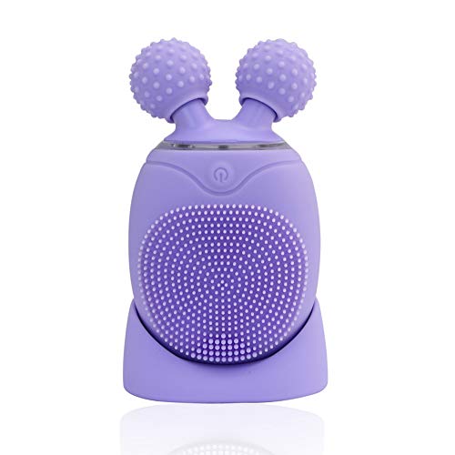 Warmray Leaf Sonico Limpiador Facial Masajeador con Función de Memoria, Temporizador, Impermeable Eléctrico 3D Rodillos Masajeadores Faciales con Silicona FDA para todos los tipos de piel(Violeta)
