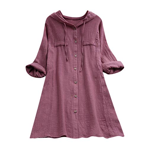 WARMWORD Mujer Tops Las Mujeres de Manga Larga Blusa Suelta Pullover Button Tops Camisa Capucha de Bolsillo Camisas Mujer Blusa con Botones Camisetas Manga Larga Tops Color Sólido