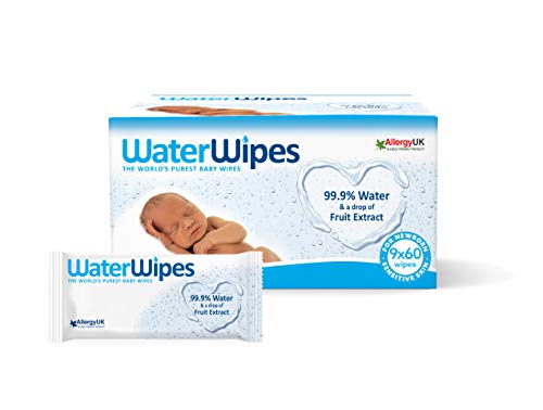 WaterWipes Toallitas para Pieles Sensible de Bebé, 99.9% agua purificada, 9 paquetes x 60 toallitas (540 toallitas)