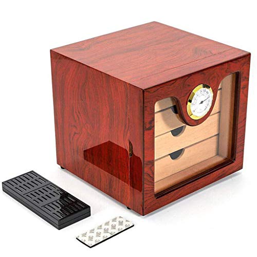 WAXCC Caja de humectación de cigarros Pintura de Piano Anti-Insectos A Prueba de Humedad Transpirable Gabinete de humectación pequeño de Cuatro Capas Rojo