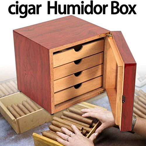 WAXCC Caja de humectación de cigarros Pintura de Piano Anti-Insectos A Prueba de Humedad Transpirable Gabinete de humectación pequeño de Cuatro Capas Rojo