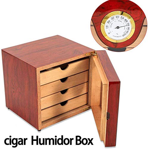 WAXCC Caja de humectación de cigarros Pintura de Piano Anti-Insectos A Prueba de Humedad Transpirable Gabinete de humectación pequeño de Cuatro Capas Rojo