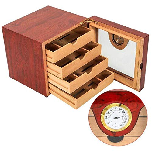 WAXCC Caja de humectación de cigarros Pintura de Piano Anti-Insectos A Prueba de Humedad Transpirable Gabinete de humectación pequeño de Cuatro Capas Rojo