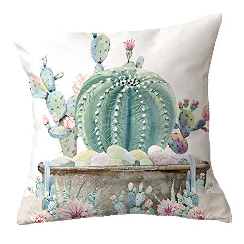 WAZA Set de 6PCS Funda de Cojín Suave Funda de Almohada Cuadrado Throw Pillow Case Decoración para Sofá Cama Hogar Coche Estilo Clásico Simple 45x45cm (Cactus Verde)