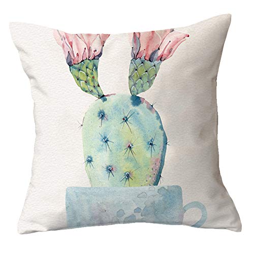 WAZA Set de 6PCS Funda de Cojín Suave Funda de Almohada Cuadrado Throw Pillow Case Decoración para Sofá Cama Hogar Coche Estilo Clásico Simple 45x45cm (Cactus Verde)