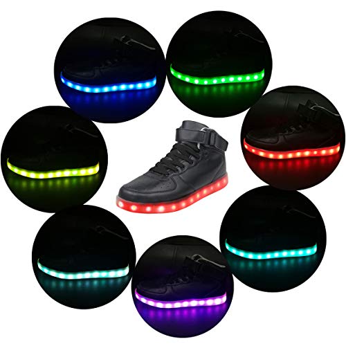 Wealsex Unisex Hombre Mujeres De Alta Top USB Charger Luces LED 7 Colores Zapatillas de Deporte Parejas Zapatos (Negro,Etiqueta 43=ES 42)