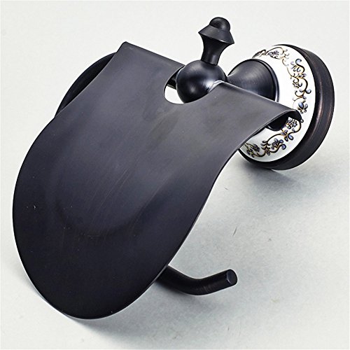 weare Home cuarto de baño accesorios Portarrollos con tapa aceite rubbed Finished Negro Retro Decoración Cerámica y patrón en el suelo wanh Projector agujeros pared Lunes todos latón construcción