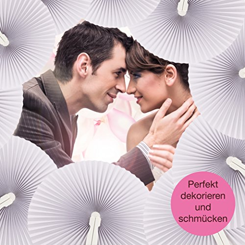 WeddingTree ® 60 x Abanicos de Bolsillo - Papel Blanco abatible - Paipai - Diversión en la decoración para los más Grandes y pequeños - Regalo para Invitados en Boda, Fiesta, Bailes de Flamenco.