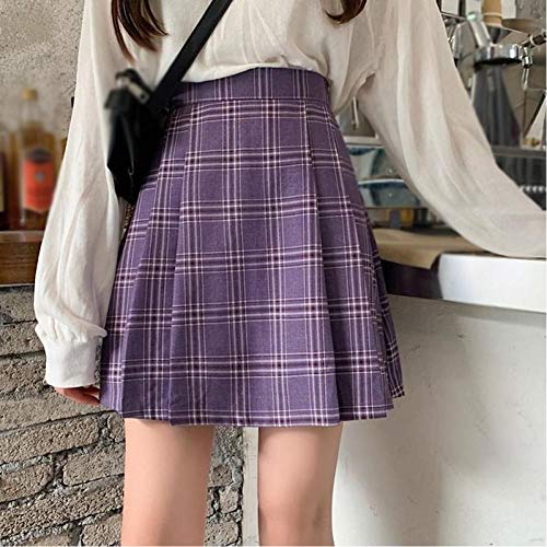 WEDFGX Falda de Tela Escocesa púrpura Falda Corta de Moda de Estudiante Femenina Minifalda Informal de Moda Falda Plisada de una línea de Verano