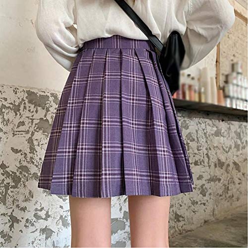 WEDFGX Falda de Tela Escocesa púrpura Falda Corta de Moda de Estudiante Femenina Minifalda Informal de Moda Falda Plisada de una línea de Verano