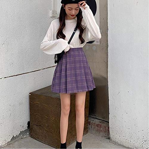 WEDFGX Falda de Tela Escocesa púrpura Falda Corta de Moda de Estudiante Femenina Minifalda Informal de Moda Falda Plisada de una línea de Verano