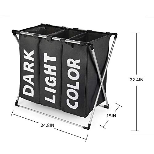 Weiao Cesta para Ropa Sucia Plegable de 3 Compartimentos Cestos para la Colada 120L Cesto para Ropa Collapsable Separador Ropa Canasta para la Colada Almacenamiento Multifunción Portátil (Negro)