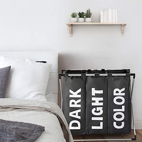Weiao Cesta para Ropa Sucia Plegable de 3 Compartimentos Cestos para la Colada 120L Cesto para Ropa Collapsable Separador Ropa Canasta para la Colada Almacenamiento Multifunción Portátil (Negro)