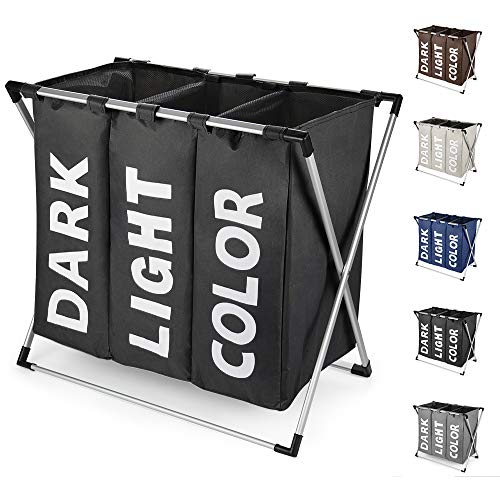 Weiao Cesta para Ropa Sucia Plegable de 3 Compartimentos Cestos para la Colada 120L Cesto para Ropa Collapsable Separador Ropa Canasta para la Colada Almacenamiento Multifunción Portátil (Negro)