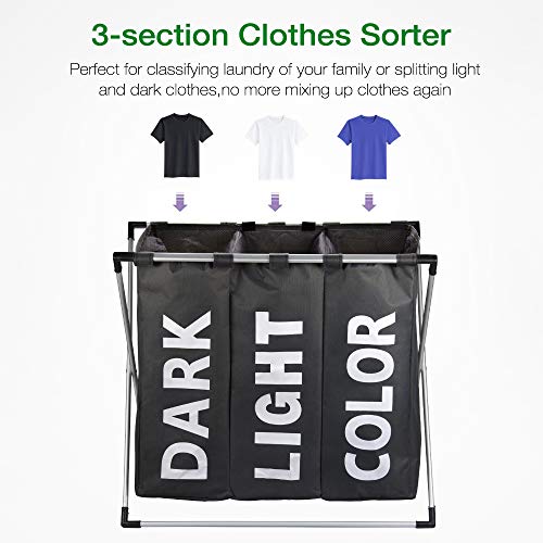 Weiao Cesta para Ropa Sucia Plegable de 3 Compartimentos Cestos para la Colada 120L Cesto para Ropa Collapsable Separador Ropa Canasta para la Colada Almacenamiento Multifunción Portátil (Negro)