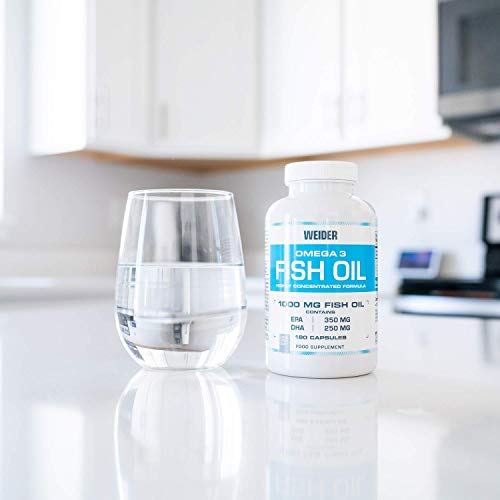 Weider Fish Oil, capsulas de aceite de pescado, Omega 3. 90 capsulas. EPA y DHA. Enriquecido con Vitamina E