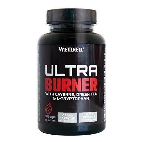 Weider Ultraburner 120 caps. Potente fórmula termogénica. Con extractos de plantas y cafeína. L-Carnitina, Cromo y Vitamina B6. Gluten Free