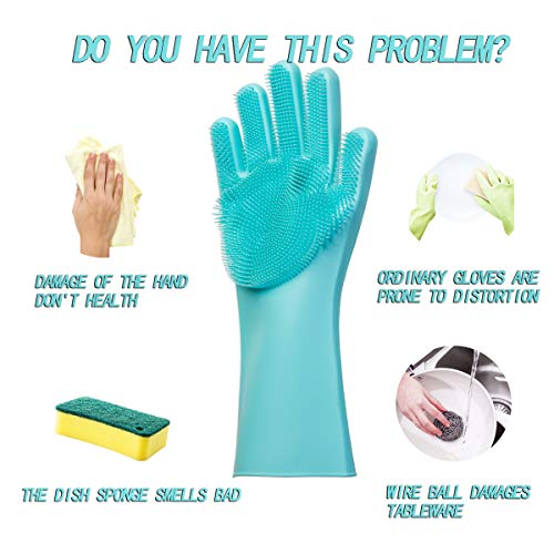 weikin - Guantes de silicona mágicos - Guantes para lavar platos con cepillo limpieza de lavado Resistente al calor - Reutilizable para lavar platos Limpieza de la cocina Hogar (Verde)