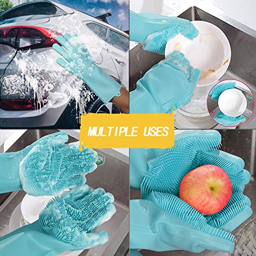 weikin - Guantes de silicona mágicos - Guantes para lavar platos con cepillo limpieza de lavado Resistente al calor - Reutilizable para lavar platos Limpieza de la cocina Hogar (Verde)