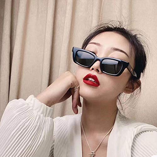 weixu Gafas de sol gafas gafas de sol mujer caja pequeña cómoda firma-Como se muestra_Marco negro película gris negra/logotipo bronceador